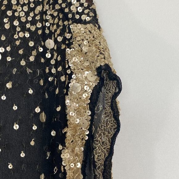Vintage Shag Black Cream Sequin Embellished Blouse Top - Picture 12 of 16